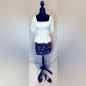 Navy with white flowers mini dress